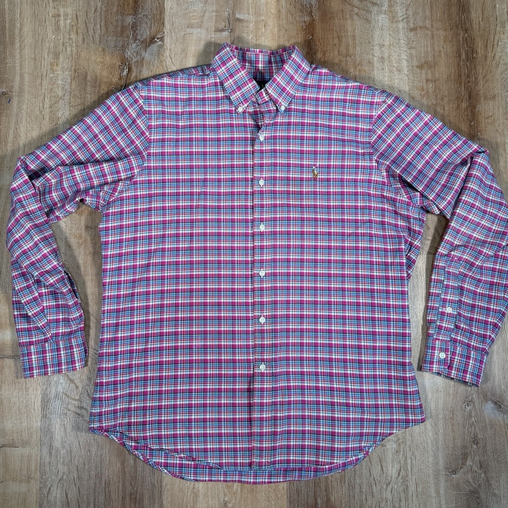 Polo Ralph Lauren Shirt Mens Large Pink Button Down Easter Spring Oxford Plaid - Picture 3 of 6